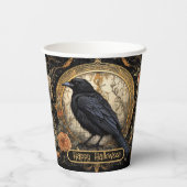 Halloween Party Evil Black Crow Oranje Bloemen Papieren Bekers (Achterkant)