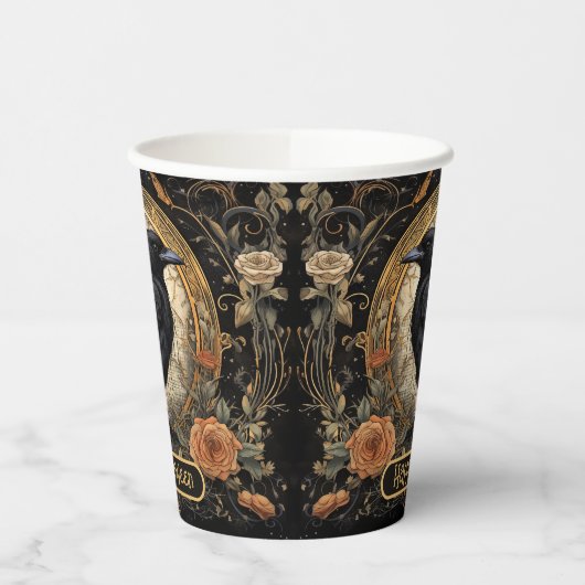 Halloween Party Evil Black Crow Oranje Bloemen Papieren Bekers (Links)