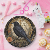 Halloween Party Evil Black Crow Oranje Bloemen Papieren Bordje (Feest)