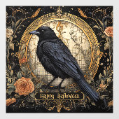 Halloween Party Evil Black Crow Oranje Bloemen Raamsticker (Vel)