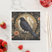 Halloween Party Evil Black Crow Oranje Bloemen Servet (Insitu)