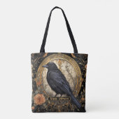Halloween Party Evil Black Crow Oranje Bloemen Tote Bag (Achterkant)