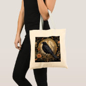 Halloween Party Evil Black Crow Oranje Bloemen Tote Bag (Voorkant (product))