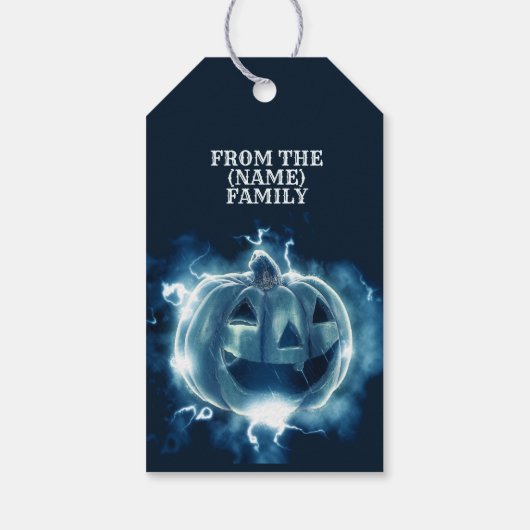 Halloween Party Evil Blue Pumpkin Horror Cadeaulabel (Achterkant)