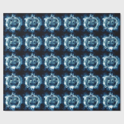 Halloween Party Evil Blue Pumpkin Horror Cadeaupapier (Vlak)