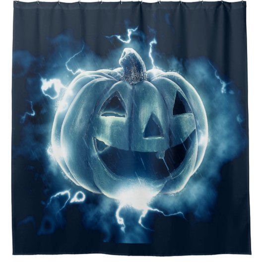 Halloween Party Evil Blue Pumpkin Horror Douchegordijn (Voorkant)