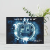 Halloween Party Evil Blue Pumpkin Horror Kaart (Staand voorkant)