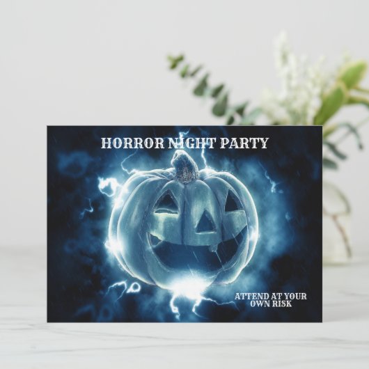 Halloween Party Evil Blue Pumpkin Horror Kaart (Staand voorkant)