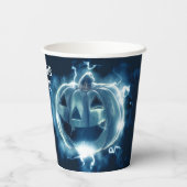 Halloween Party Evil Blue Pumpkin Horror Papieren Bekers (Achterkant)