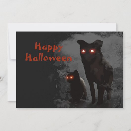 Halloween Party Evil Zwarte Kat En Hond Kaart (Voorkant)