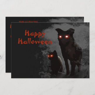 Halloween Party Evil Zwarte Kat En Hond Kaart
