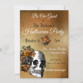 Halloween Party  Flower Skull Oranje Black Kaart (Voorkant)