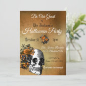 Halloween Party  Flower Skull Oranje Black Kaart (Staand voorkant)