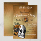 Halloween Party  Flower Skull Oranje Black Kaart (Voorkant / Achterkant)