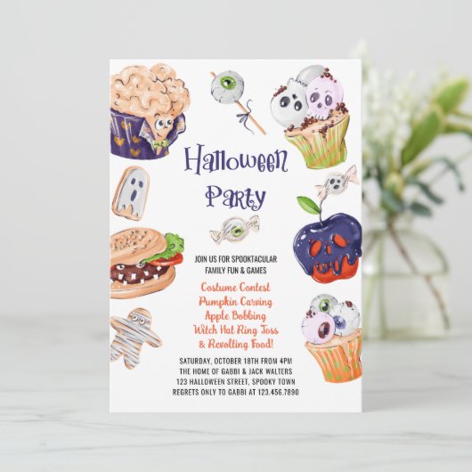 Halloween Party Food and Spooktacular Fun Kaart (Staand voorkant)