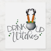 Halloween Party Fun Girls Drink Up Witches Label Wijn Etiket (Enkel label)