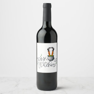 Halloween Party Fun Girls Drink Witte label op Wijn Etiket