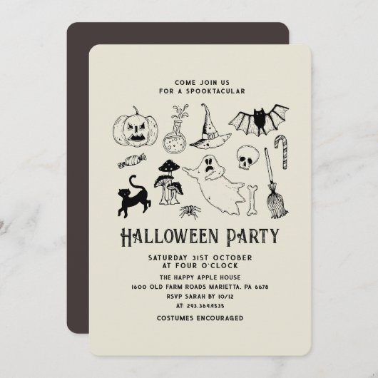 Halloween Party Ghost Black Cat Bat Kaart (Voorkant / Achterkant)