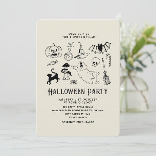 Halloween Party Ghost Black Cat Bat Kaart (Staand voorkant)