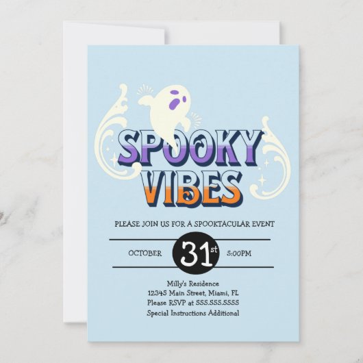 Halloween Party Ghost Spooky Vibes Birthday Blue Kaart (Voorkant)