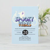 Halloween Party Ghost Spooky Vibes Birthday Blue Kaart (Staand voorkant)
