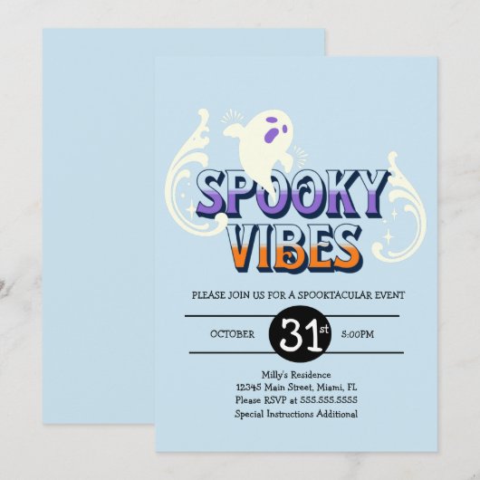 Halloween Party Ghost Spooky Vibes Birthday Blue Kaart (Voorkant / Achterkant)