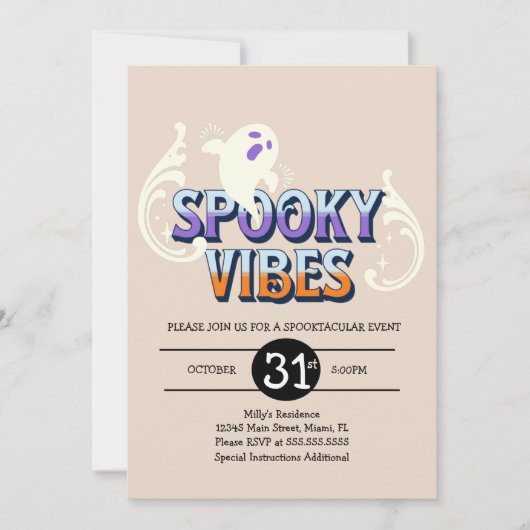 Halloween Party Ghost Spooky Vibes Birthday Kaart (Voorkant)