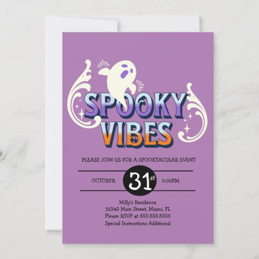 Halloween Party Ghost Spooky Vibes Birthday Paars Kaart (Voorkant)