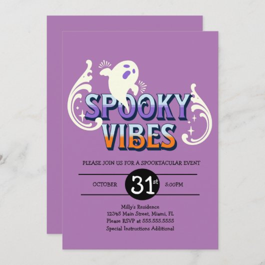 Halloween Party Ghost Spooky Vibes Birthday Paars Kaart (Voorkant / Achterkant)