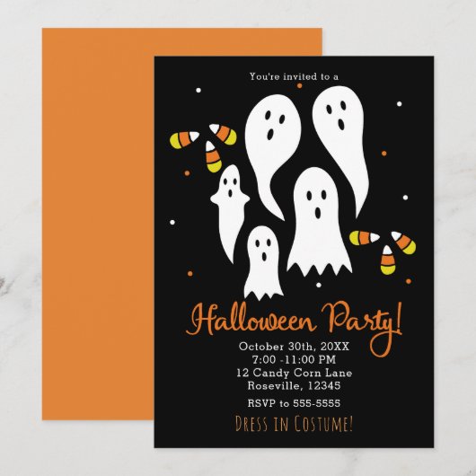 Halloween Party Ghosts en Candy Corn Black Sinaasa Kaart (Voorkant / Achterkant)