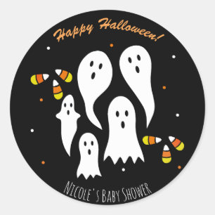 Halloween Party Ghosts en Candy Corn Black Sinaasa Ronde Sticker