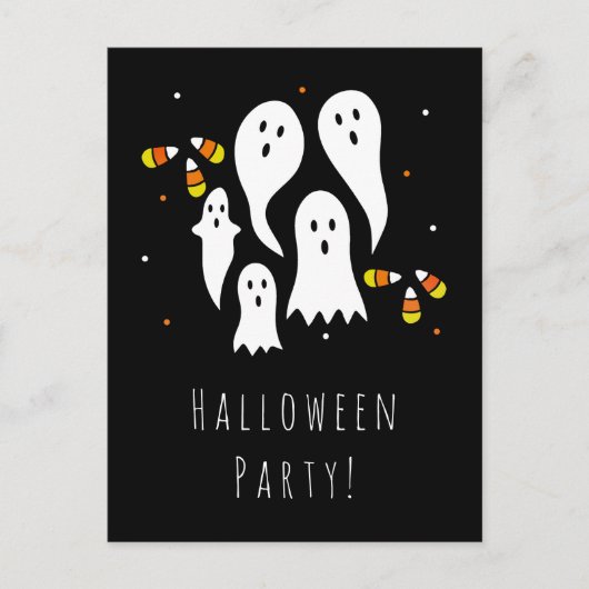 Halloween Party Ghosts en Candy Corn Black Sinaasa Uitnodiging Briefkaart (Voorkant)