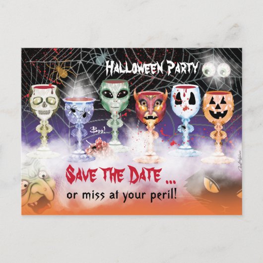 Halloween Party (Ghoulish Wine Goblets) Uitnodiging Briefkaart (Voorkant)