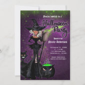 Halloween Party Glam Witch in Black Green Paars Kaart (Voorkant)