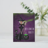 Halloween Party Glam Witch in Black Green Paars Uitnodiging Briefkaart (Staand voorkant)
