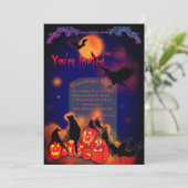 Halloween Party Gloeiende Pompoenen Ravens Zwart K Kaart (Staand voorkant)