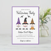 Halloween Party Gnomes Paars Sinaasappel Kaart (Staand voorkant)