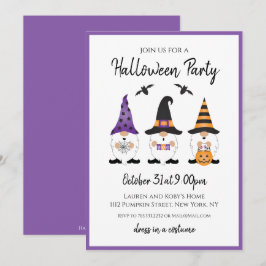 Halloween Party Gnomes Paars Sinaasappel Kaart
