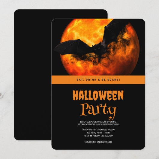 Halloween Party Gothic Bat Uitnodiging (Voorkant / Achterkant)