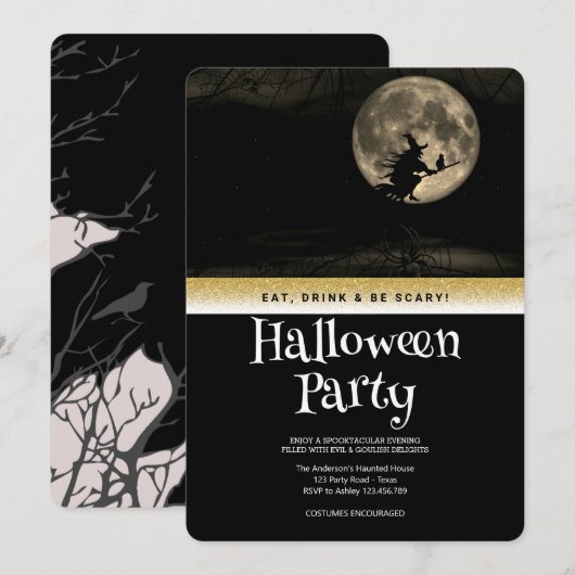 Halloween Party Gothic Fantasy Monn Witch Kaart (Voorkant / Achterkant)