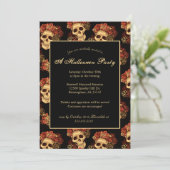 Halloween Party Gothic Skull Black Red Rose Crown Kaart (Staand voorkant)