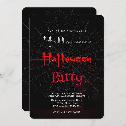 Halloween Party  Gothic, Spinnenweb Kaart (Voorkant / Achterkant)