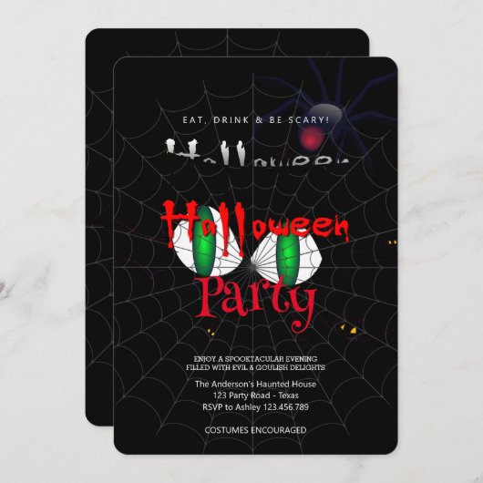 Halloween Party  Gothic, Spinnenweb Kaart (Voorkant / Achterkant)