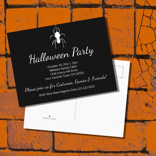 Halloween Party Gothic White Spider Zwart Uitnodiging Briefkaart
