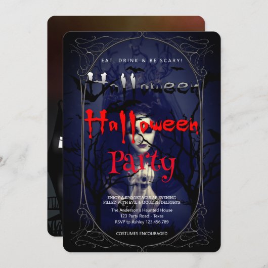 Halloween Party Gotische heks en spookhuis Kaart (Voorkant / Achterkant)