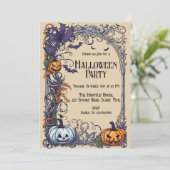  Halloween Party Gotische Pumpkin Invitation Feestdagenkaart (Staand voorkant)