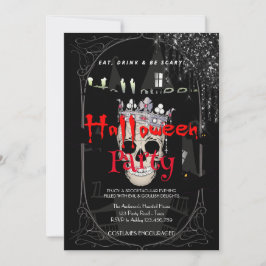 Halloween Party  Gotische Zilveren Schedel Kaart