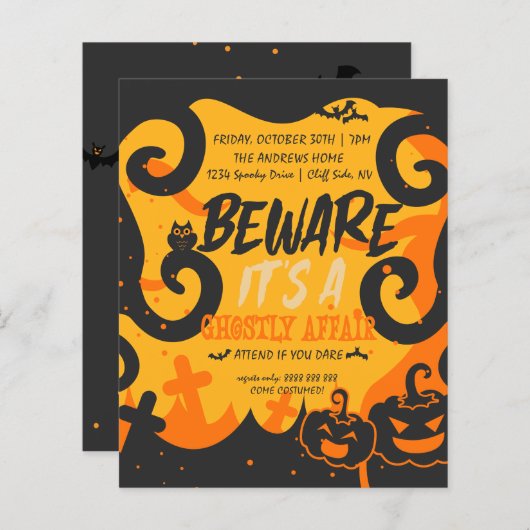 Halloween party, grappig, eng pompoen uitnodiging (Voorkant / Achterkant)