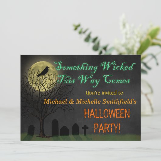 Halloween Party | Graveyard Crow and Moon Kaart (Staand voorkant)