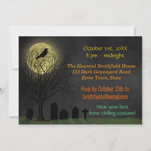 Halloween Party | Graveyard Crow and Moon Kaart (Achterkant)